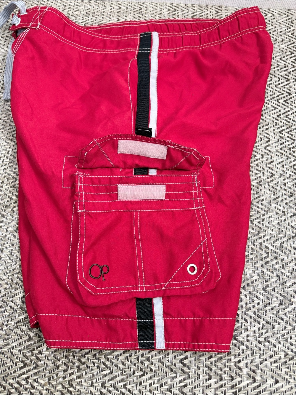 Vintage Y2K OP Ocean Pacific Red Board Shorts Swim Trunks Cargo Men’s M 32-34
